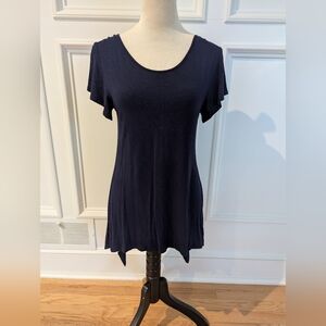 Pebble and Stone Blue Flutter Sleeve Asymmetrical Tunic